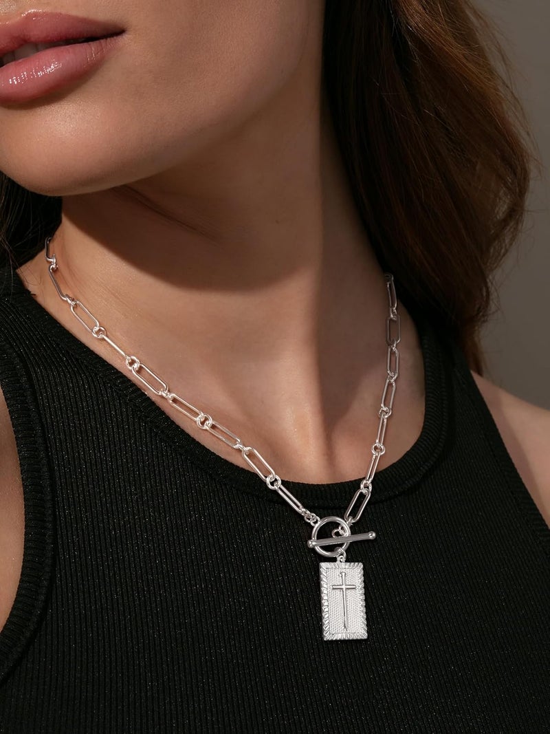 Robaice 14K Gold Plated and Silver Plated Cross Necklace for Women, Non-Tarnish Faith Jewelry with Toggle Clasp, Fashion Necklace Gifts for Women, Christian Faith, Communion, Birthday & Christmas - Image 3